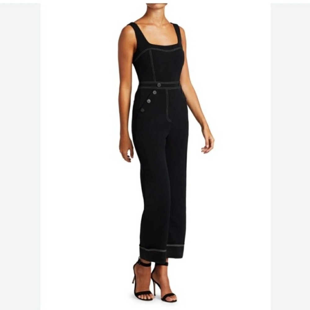 Jonathan Simkhai Wide Leg‎ Nautical Button Jumpsuit Black White Stitching Size 8